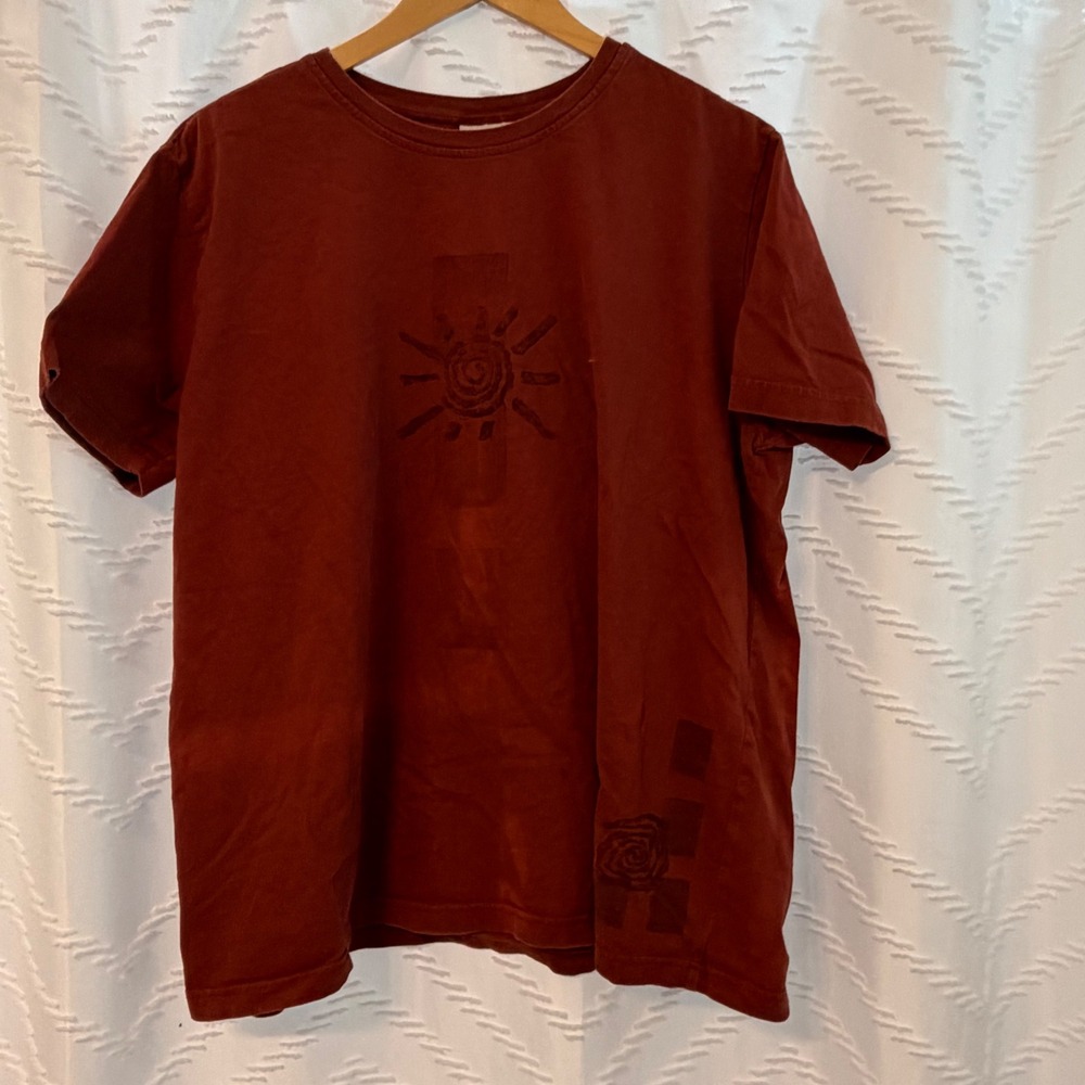 VTG Chicos Design Terracotta Red Sun Graphic T-Shirt Cotton Made in Peru O/S